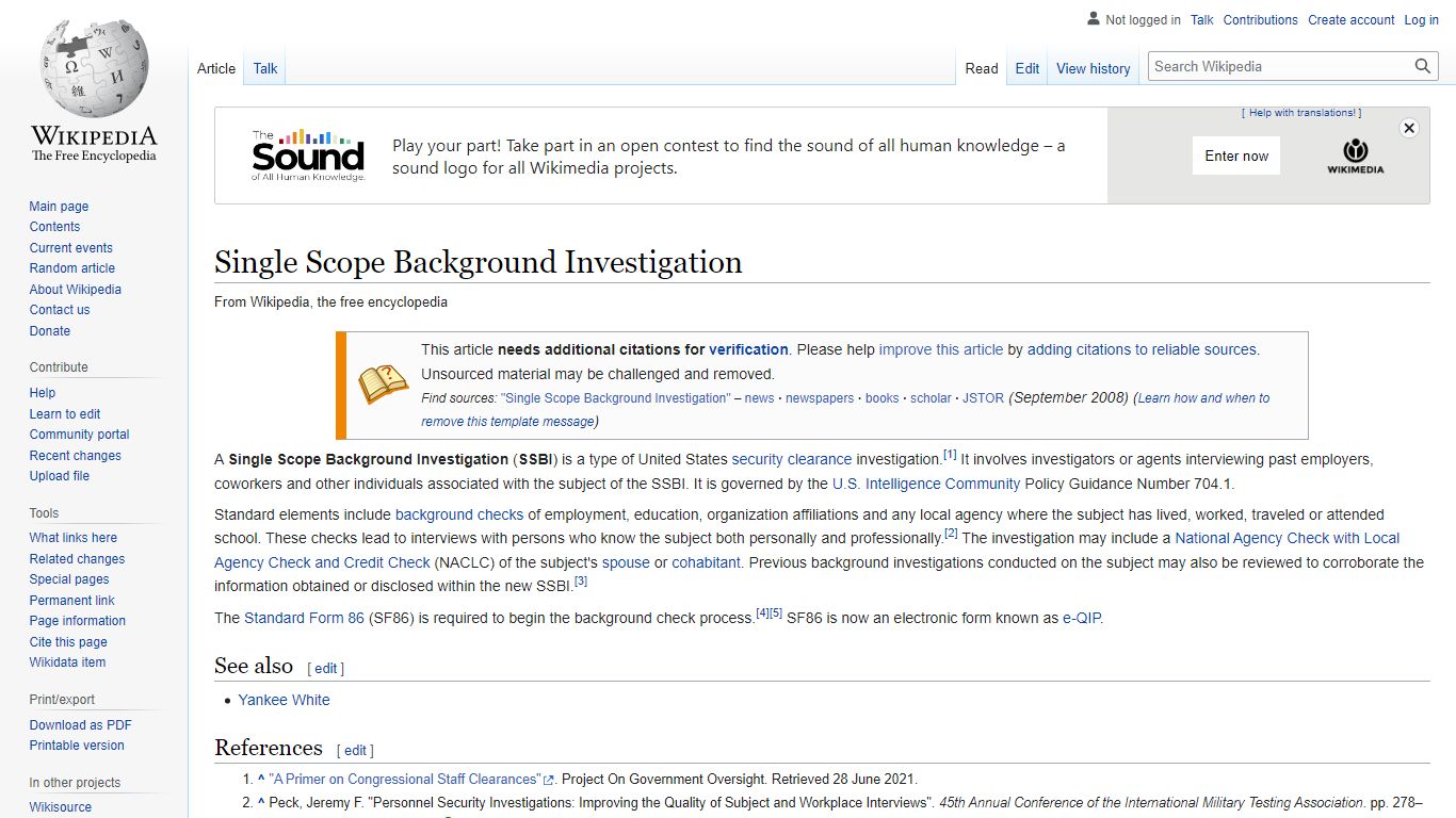 Single Scope Background Investigation - Wikipedia